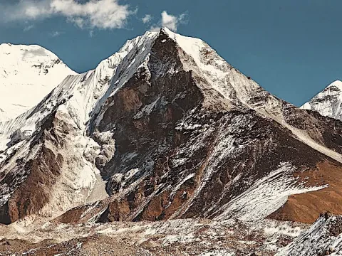 Island Peak rising above the Khumbu Valley in the Everest region of Nepal.