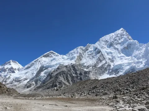 Trekking trail from Gorak Shep to Everest Base Camp in Nepal.