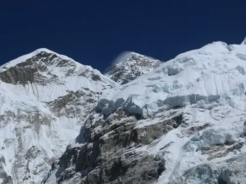 Everest Base Camp with Mount Everest in the Khumbu Himalayas, Nepal.