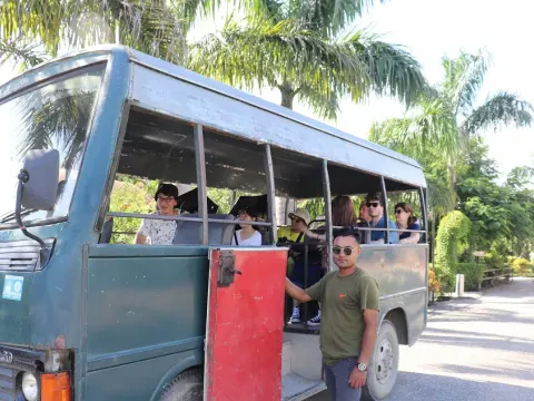 Tourists getting ready for a jungle safari tour in Chitwan National Park, Nepal.