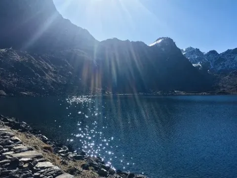 Bhairab Kunda alpine lake on the Gosainkunda trekking route.