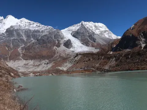 Glacial lake surrounded by Langtang mountains.