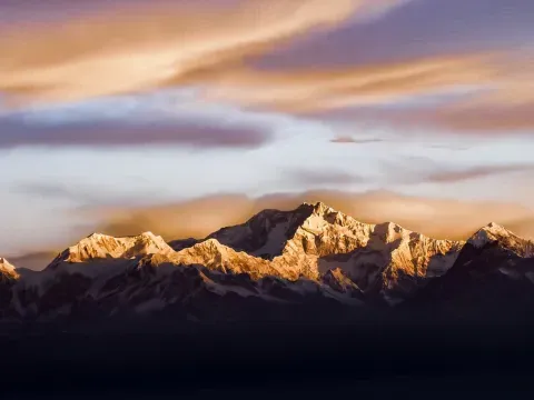 Golden Mount Kanchenjunga illuminated by sunrise.