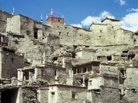 Traditional mountain village in Nar Phu Valley Nepal.