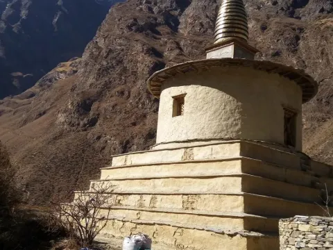 Buddhist stupa along the Tsum Valley Trek trail.