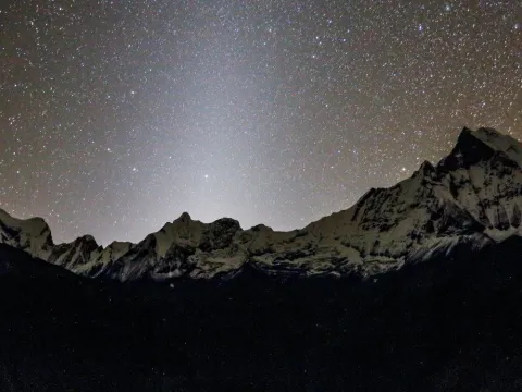 Starry night sky above Annapurna Base Camp.