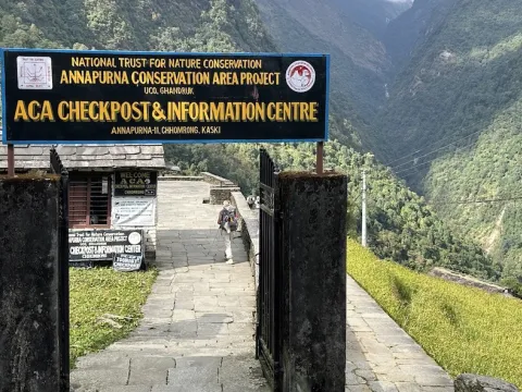 Annapurna Conservation Area checkpoint in Chhomrong along the Annapurna Base Camp Trek in Nepal.