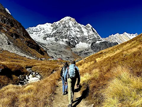 Scenic trail from Machhapuchhre Base Camp to Annapurna Base Camp in Nepal.
