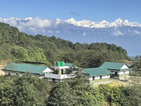 Panoramic Himalayan mountain views from Chisapani-Nagarkot trek in Nepal.