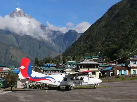 Lukla Airport gateway to the Everest Base Camp Trek in Nepal .