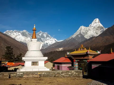 Tengboche with Everest, Ama Dablam and surrounding Himalayan mountains, Nepal.