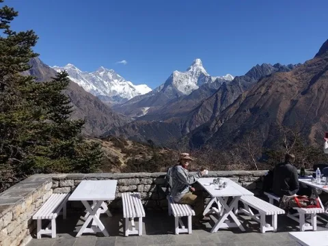 Everest View Hotel with panoramic Himalayan mountain views in Nepal.