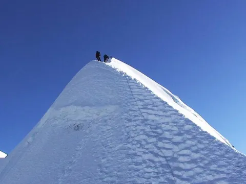 Island Peak climber heading toward the summit in the Everest region of Nepal.