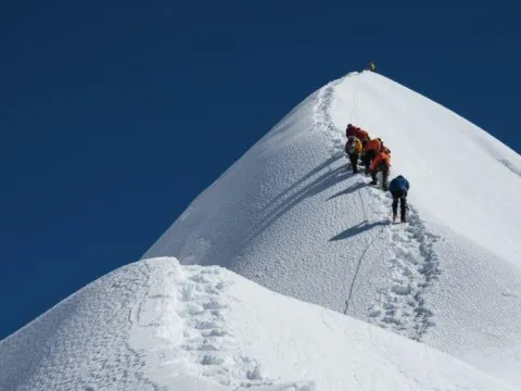 Climber heading toward the Island Peak summit in the Everest region of Nepal.