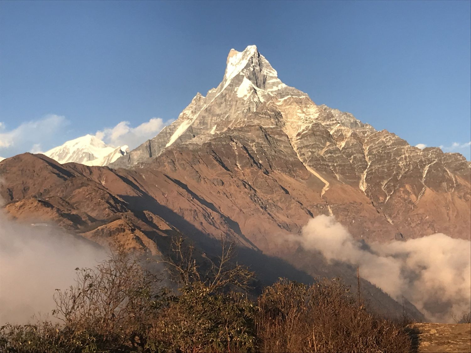 Mount Machhapuchhre (Fishtail) viewed from Badal Danda on the Mardi Himal Trek in Nepal.