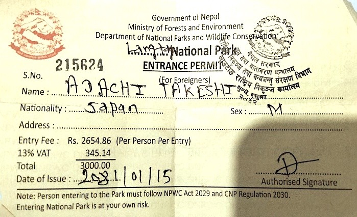 Langtang National Park permit Nepal