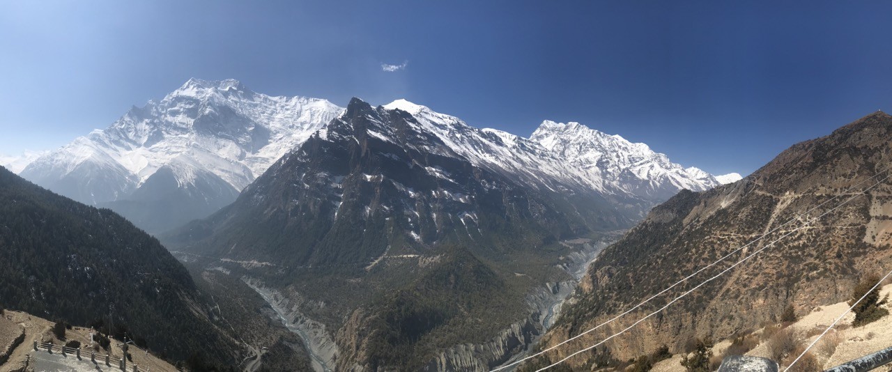 Ghyaru village viewpoint on Annapurna Circuit Trek with Annapurna Himalaya and Manang Valley Nepal