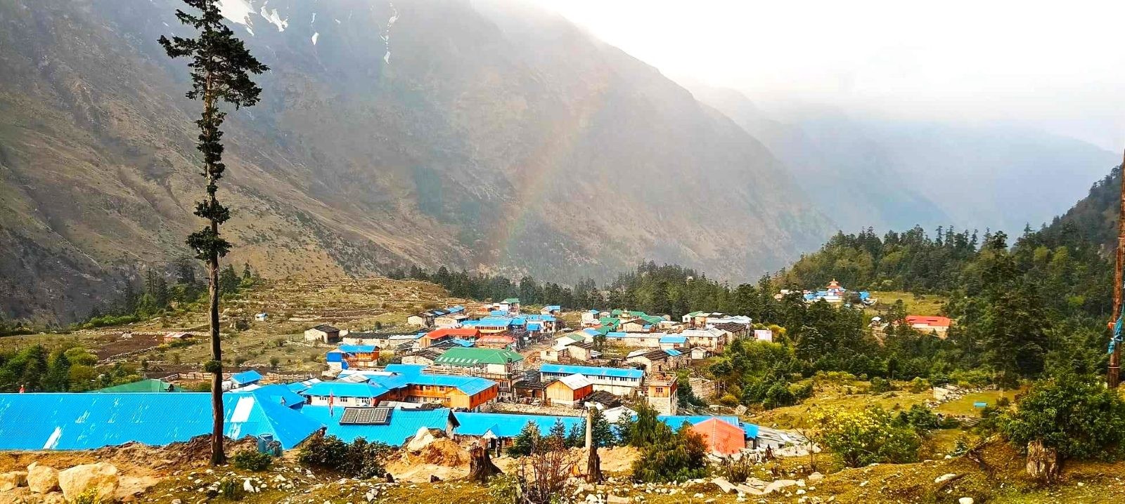 Samagaon village with Mount Manaslu in the background