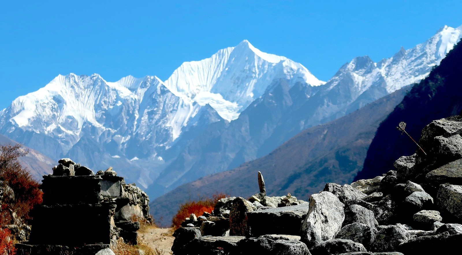 Dorje Lakpa mountain and Mani wall Langtang Valley trek Nepal