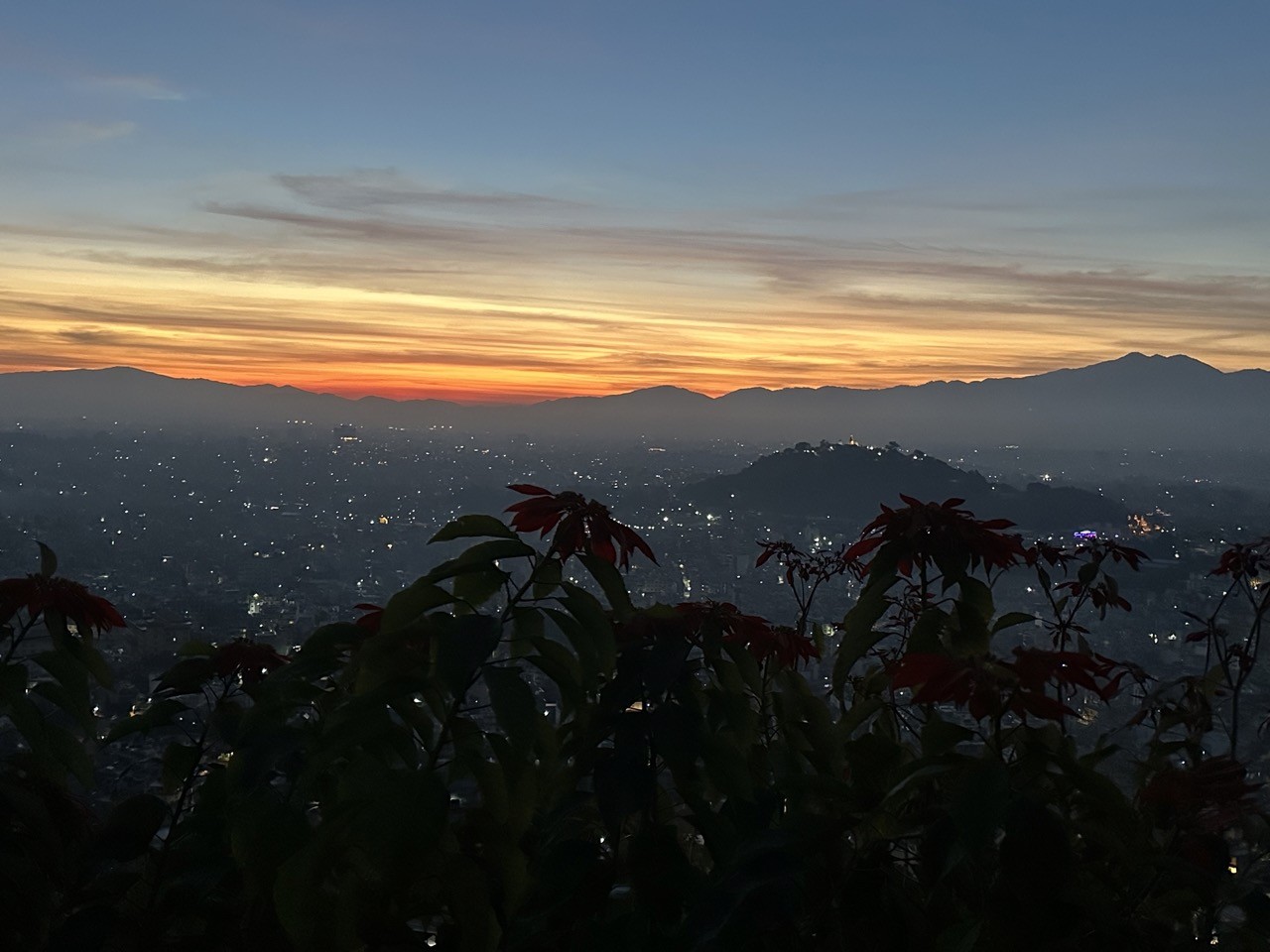 Chandragiri Hills sunrise with Himalayan panorama.