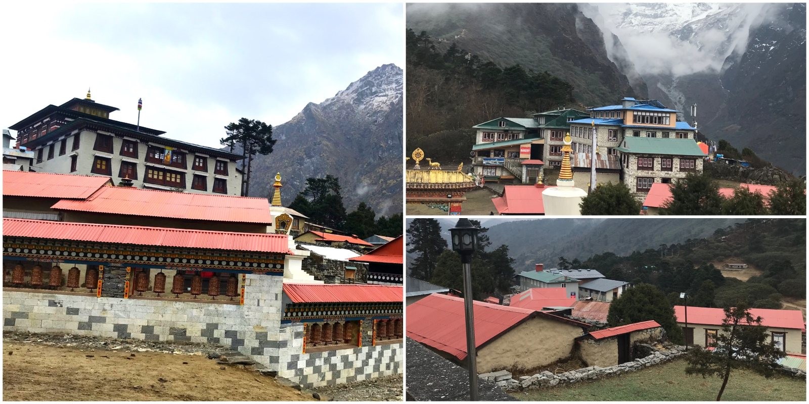 Teahouses and Monastery in Tengboche, on the Everest Base Camp Trek, surrounded by Himalayan peaks, peaceful forests, and scenic monastery views