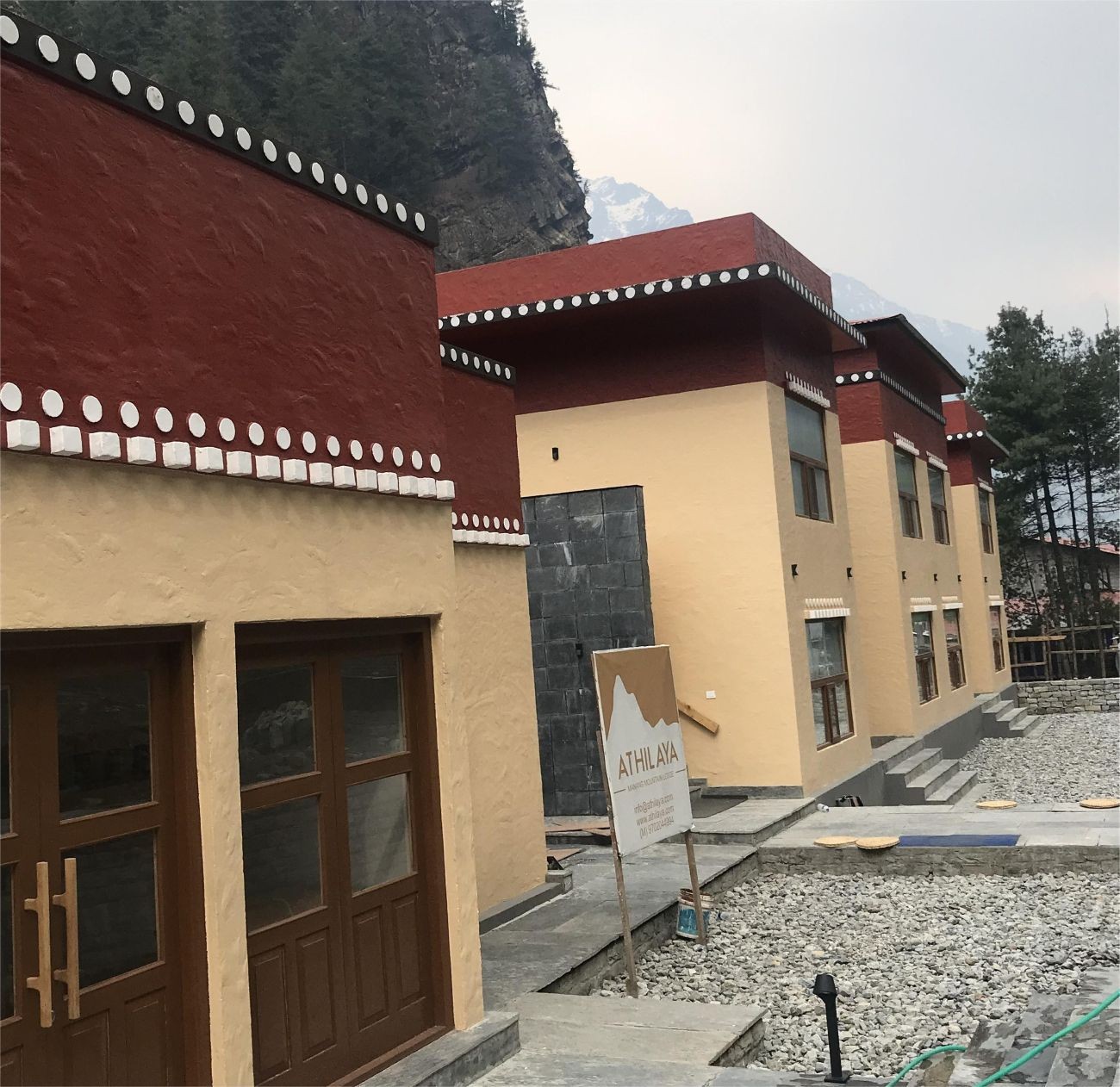 Luxury lodge in Chame on Annapurna Circuit Trek Nepal with Himalayan mountain views