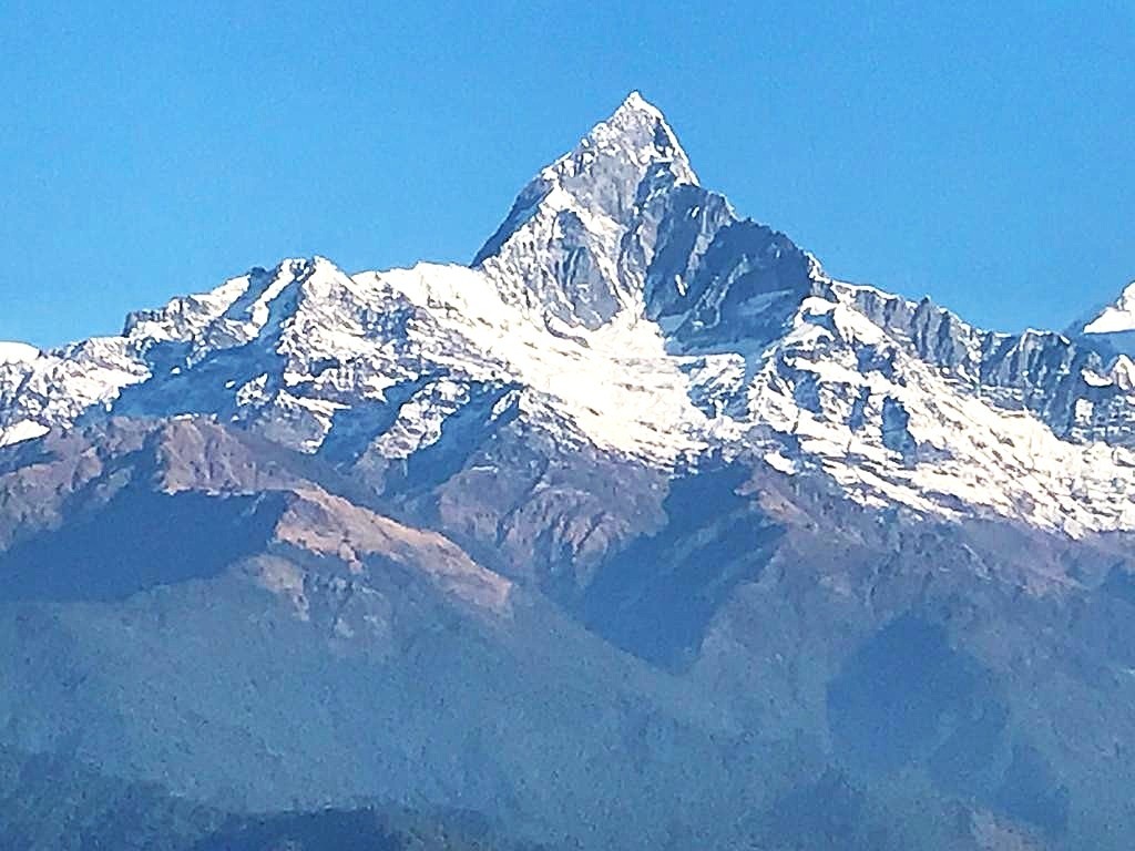 Machapuchare peak with its distinctive fishtail shape-The sacred Fishtail