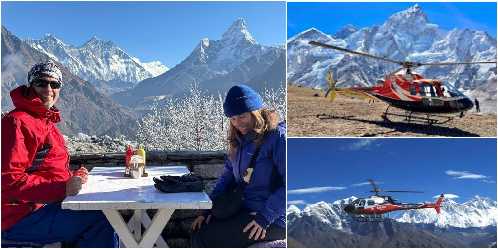 Helicopter flying above the Everest region with breath-taking views of Mount Everest, Lhotse, Nuptse, Ama Dablam, the Khumbu Glacier, and surrounding snow-covered Himalayan peaks during the Everest Base Camp Helicopter Tour.