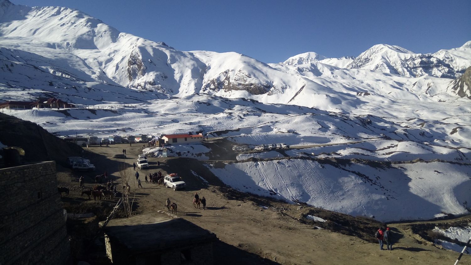 Arid valley of Muktinath surrounded by Himalayan peaks