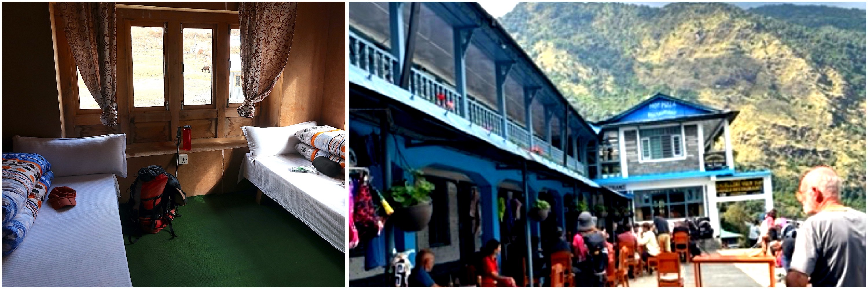 Comfortable mountain teahouse lodge with cozy twin-sharing room on the Annapurna Base Camp Trek, offering clean beds, warm blankets, and a peaceful stay surrounded by the Himalayas.