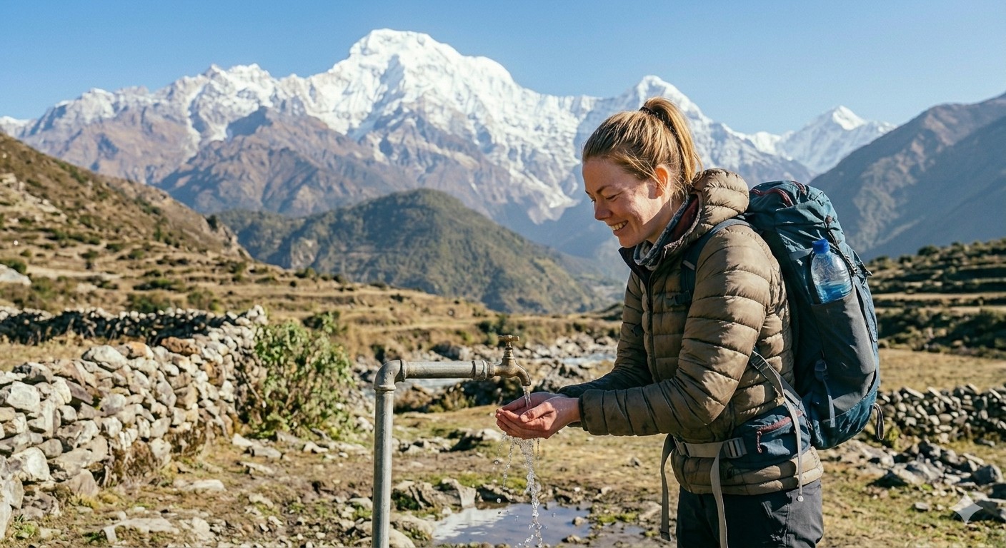 Tap water on trekking route Nepal 