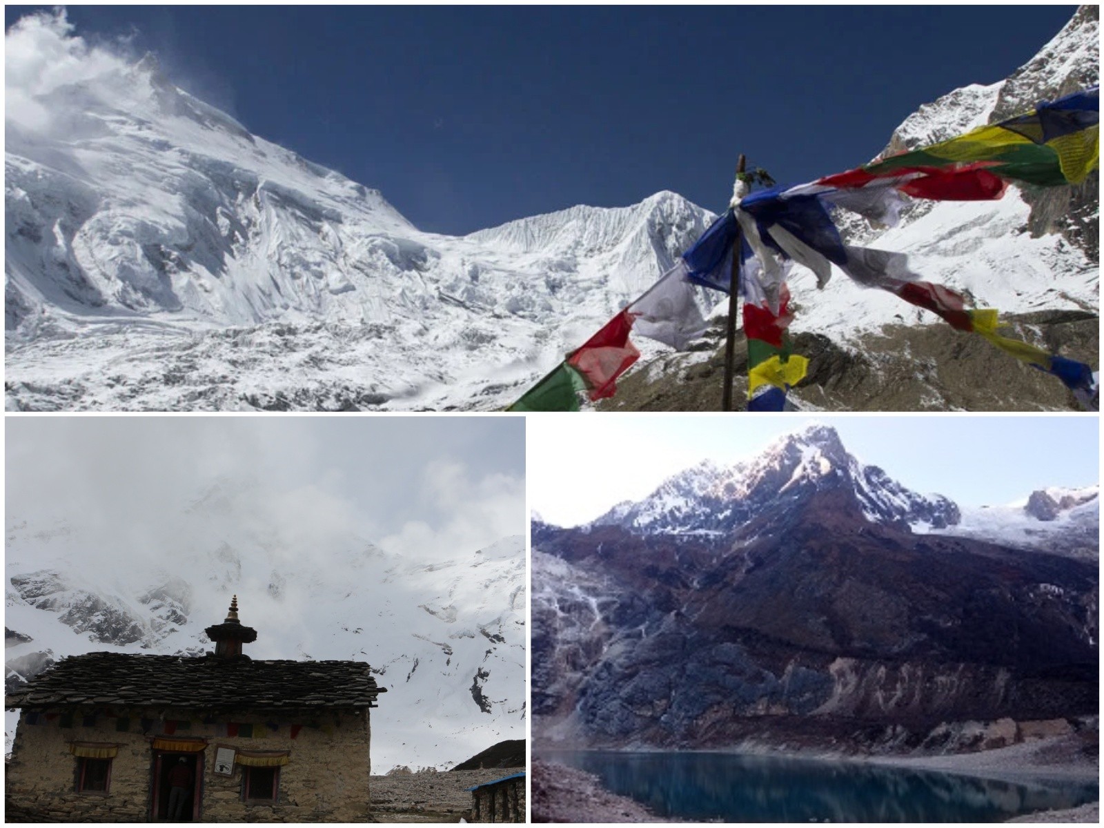 Side trip destinations on the Manaslu Circuit Trek featuring Manaslu Base Camp, Pungyen Gompa, and Birendra Lake surrounded by spectacular Himalayan scenery