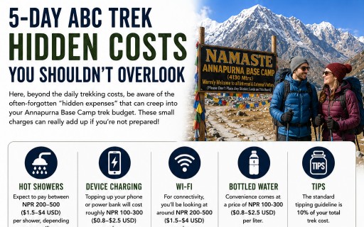 Trekker paying for hot showers, device charging, bottled water, snacks, Wi-Fi, and other small expenses at a mountain teahouse on the 5-Day Annapurna Base Camp Trek