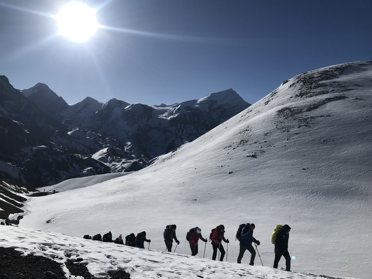 guided winter trek Annapurna Circuit Nepal snow trail Thorong La Pass safety
