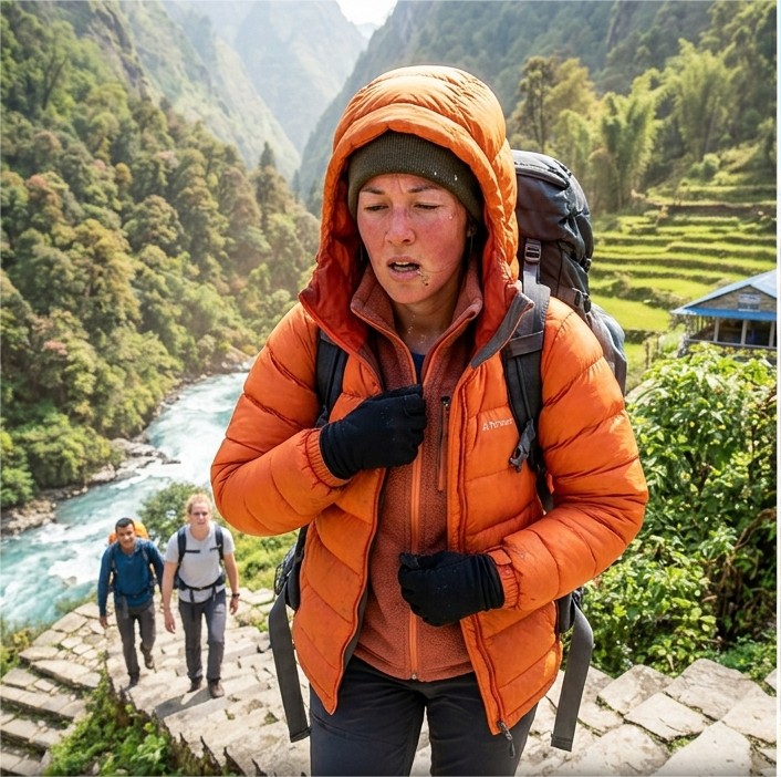 trekking layer management Nepal hiking overheating trekking clothing system