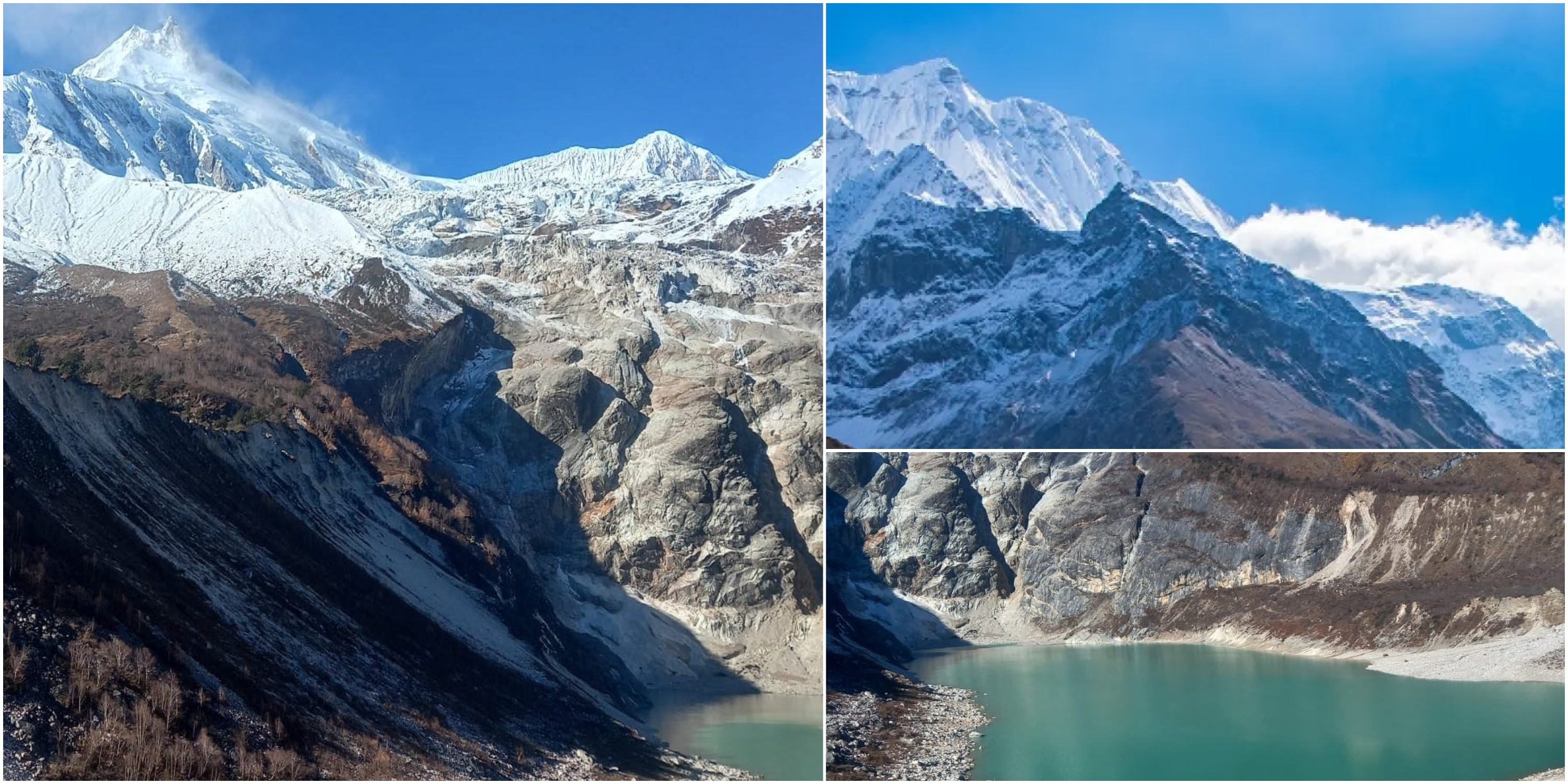 Trekker hiking above Samagaon toward Birendra Lake and Manaslu Base Camp