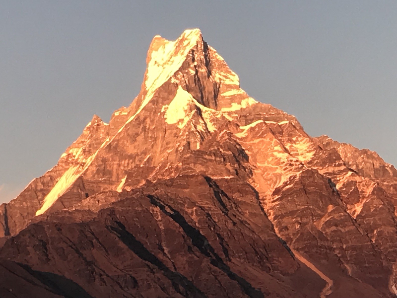 Trekker carrying a daypack during a sunrise hike to Mardi Himal Viewpoint (4,200m) with panoramic Himalayan views in Nepal.