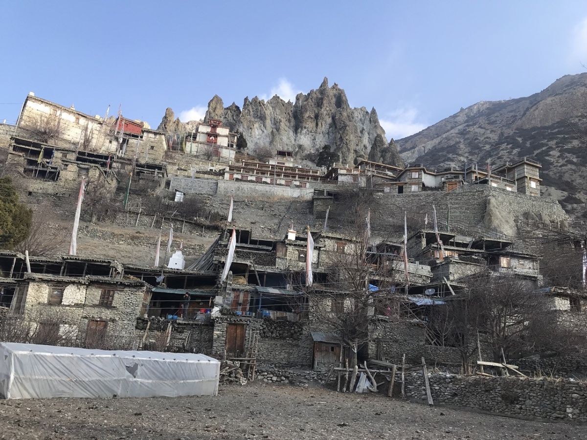 Braga village and gompa in Manang Nepal traditional Himalayan Buddhist culture