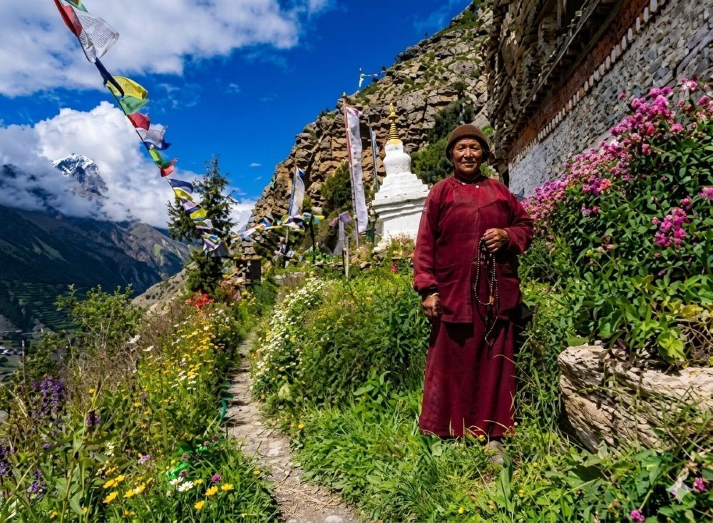 Praken Gompa 100 Lama Cave in Manang Nepal Himalayan Buddhist monastery
