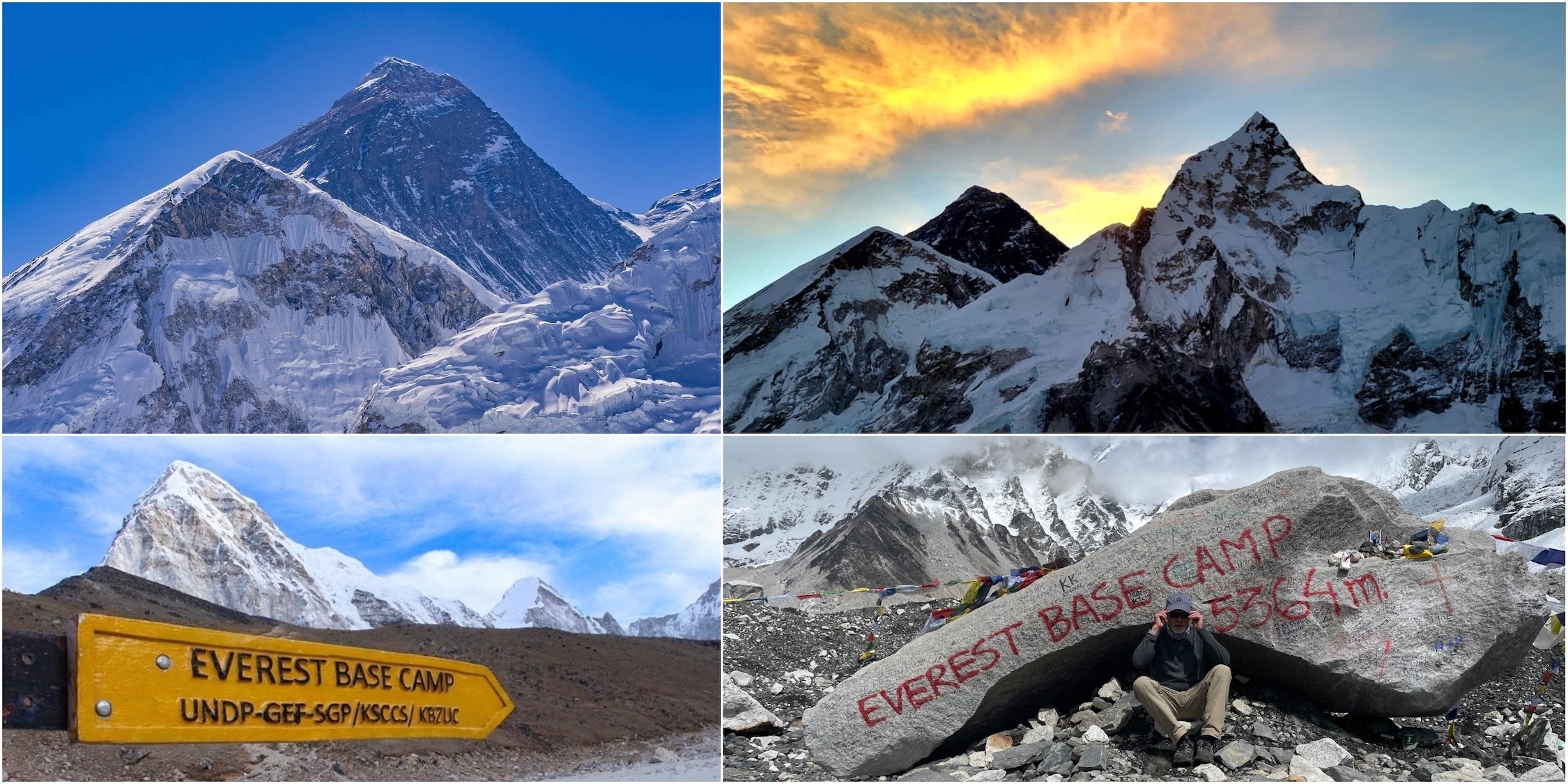 "Sunrise from Kala Patthar with Mount Everest, Nuptse, Pumori, and the golden Himalayan peaks glowing above the Khumbu Glacier in Nepal"