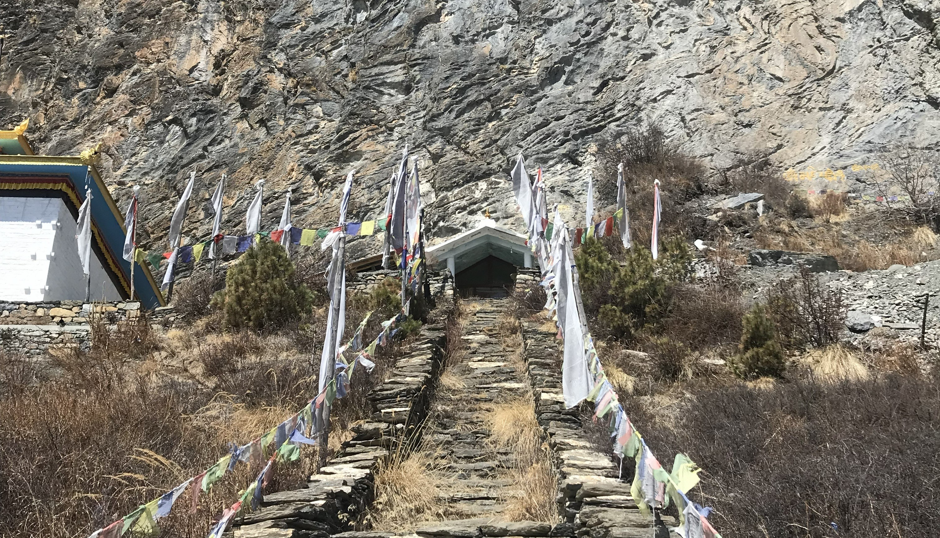 Milarepa Cave in Nepal Himalaya sacred Buddhist meditation cave