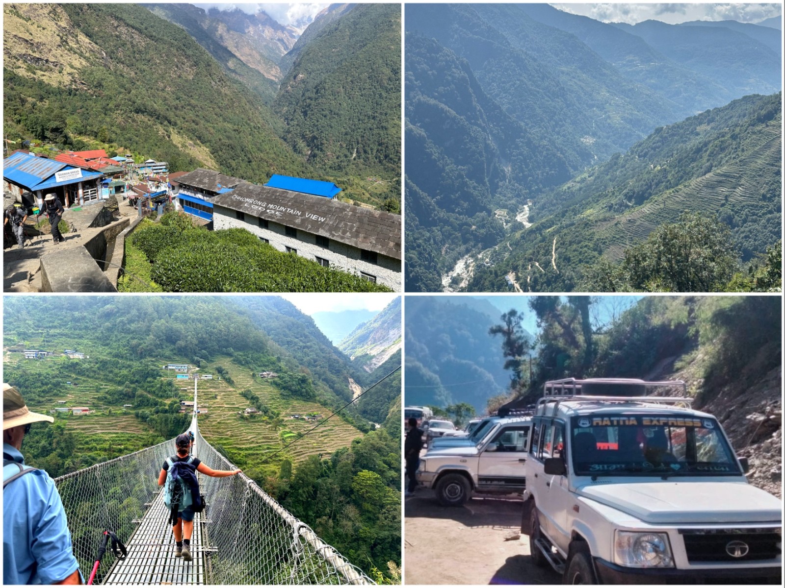 Trekking from Sinuwa through Chhomrong and suspension bridges to Jhinu Danda, followed by a jeep drive toward Pokhara
