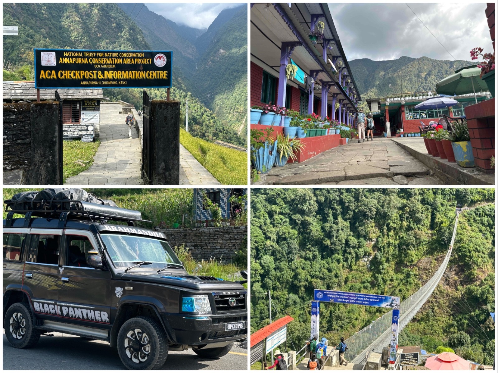  Day 1 of the Annapurna Base Camp Trek featuring an off-road jeep ride to Jhinu Danda, ACAP permit checkpoint, Jhinu suspension bridge, traditional villages, mountain lodges, and the trek to Sinuwa.
