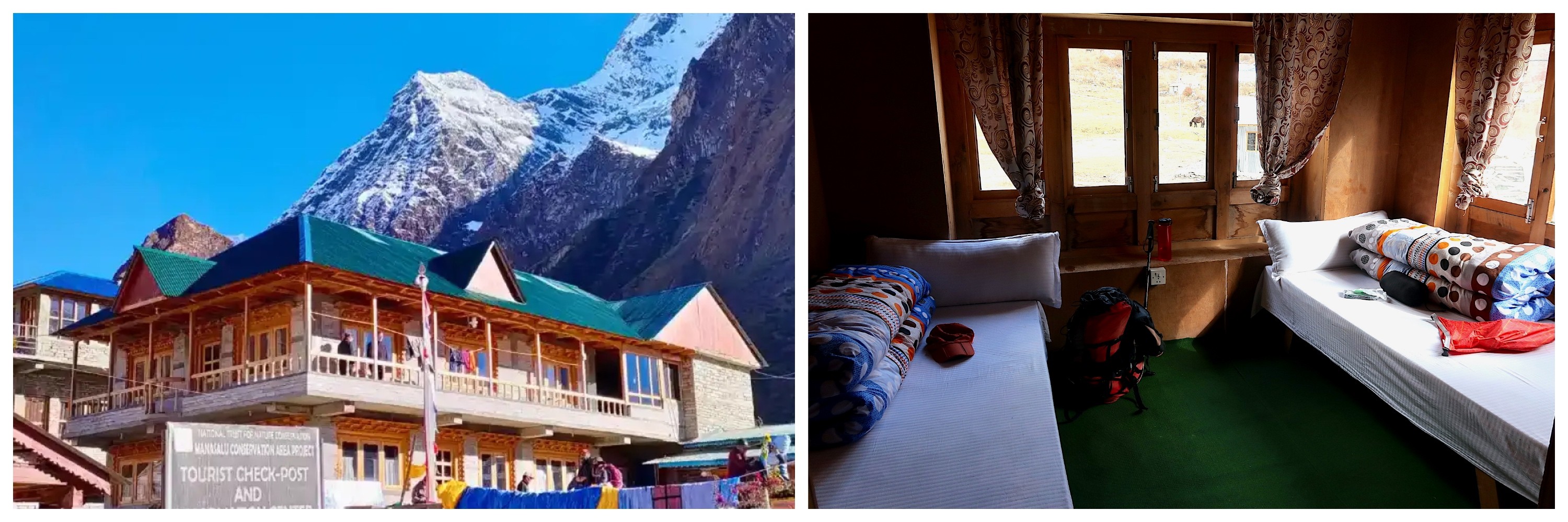 Traditional mountain lodge along the Manaslu Circuit Trek surrounded by towering Himalayan peaks, scenic valleys, and rugged trekking trails in Nepal.