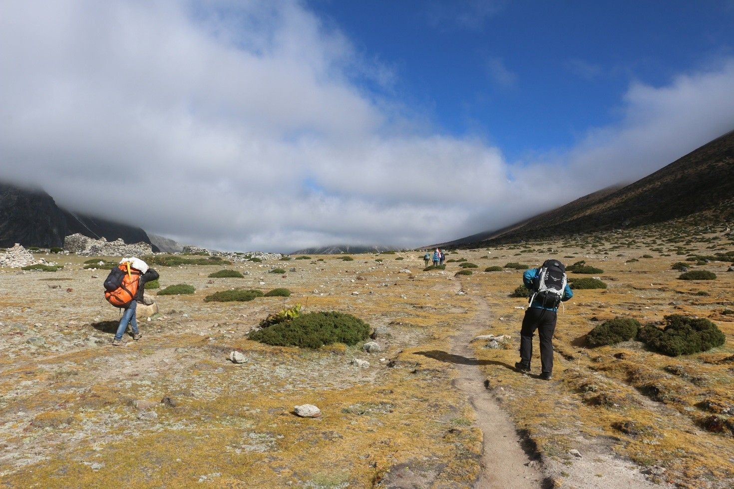 A beginner balancing his boday to adjust the high elevation in Everest region