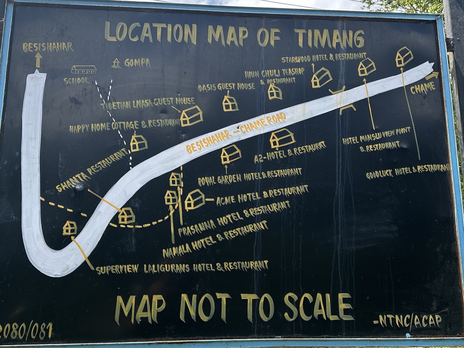 Map of Timang Village on the Annapurna Circuit Trek showing the village location, trekking route, road.