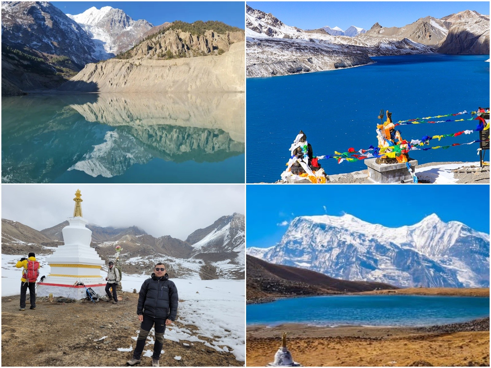Side trips on Annapurna Circuit Trek including Tilicho Lake Ice Lake and Braga village Manang Nepal Himalaya