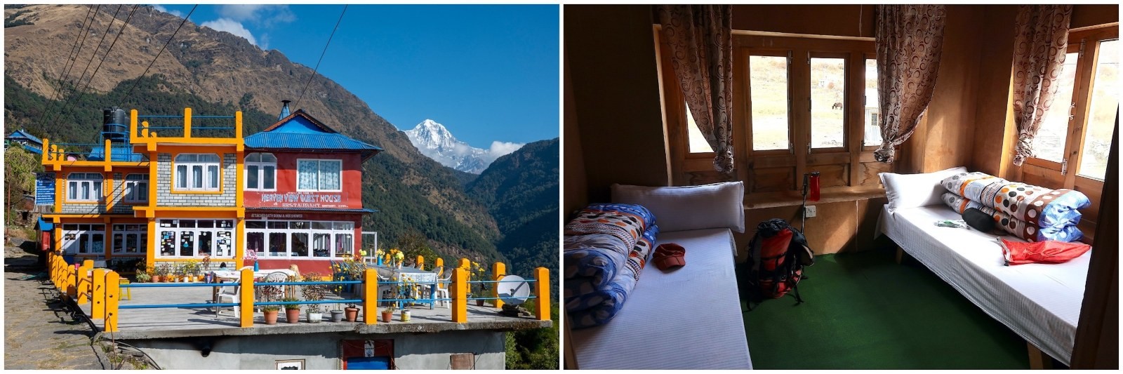 Cozy teahouse on the Ghorepani Poon Hill Trek with comfortable rooms, a warm dining area, and trekkers enjoying traditional Nepali hospitality.