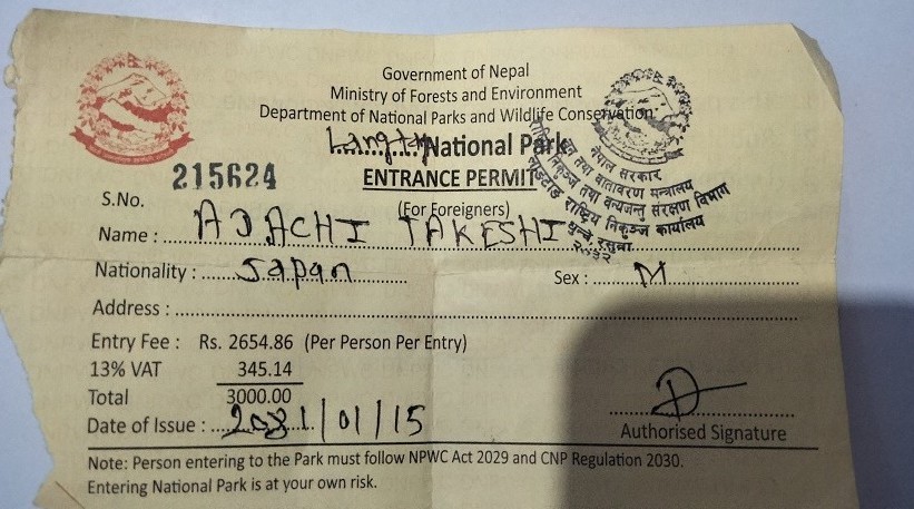 Langtang Valley Trek permits including the Langtang National Park Entry Permit