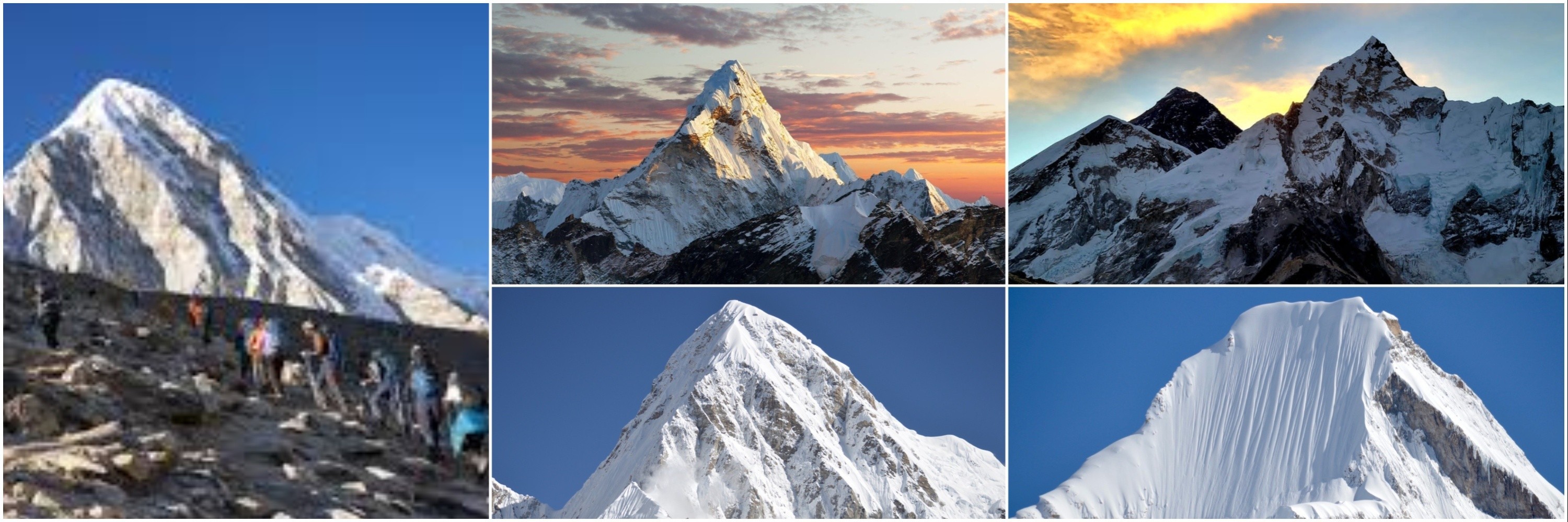 Kala Patthar viewpoint with Mount Everest, Nuptse, Pumori, and surrounding Himalayan peaks at sunrise during the Everest Base Camp Trek.